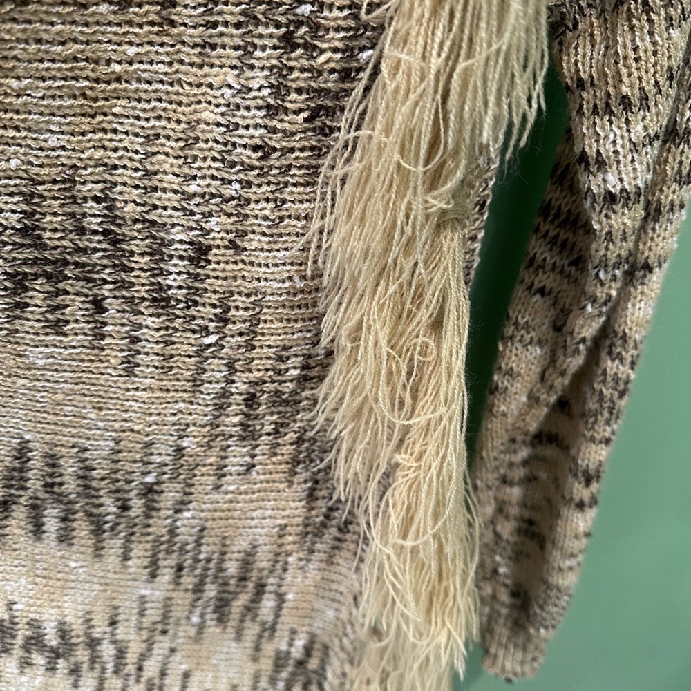 Chic Beige and Brown Cowl Neck Sweater with Fringe - Picture 6 of 8